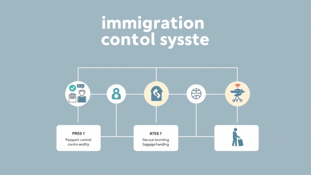 출입국 관리 시스템의 단계별 흐름과 구성 요소를 나타낸 도해
